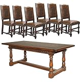 French Country Rustic Dining Table Set with Vintage Leather