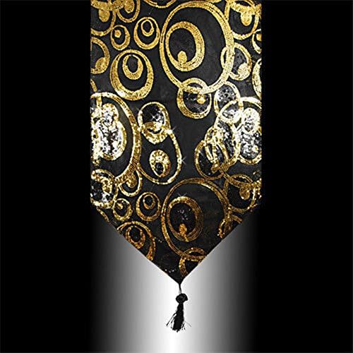 Abstract Shiny Sequins Decorative Tassel Table Runner Cloth (GOLD BLACK)