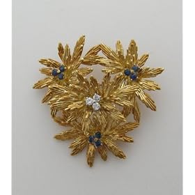 Estate Tiffany 18k Yellow Gold Sapphire And Diamond Gem Set Pin by Tiffany