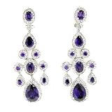 .925 Sterling Silver True Chandelier Earrings w Amethyst and White CZs