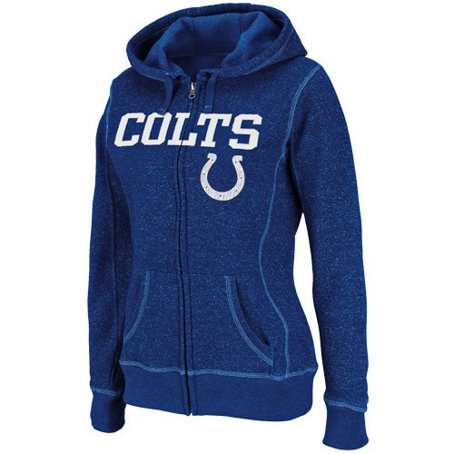 NFL Women's Indianapolis Colts Deep Post F-Zip Hd Long Sleeve Fullzip Marled Fleece Hoody (Stadm Blue Marled/White, X-Large)