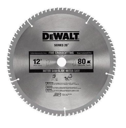 DEWALT DW3128  Series 20 12-Inch 80 Tooth ATB Thin Kerf Crosscutting Miter Saw Blade with 1-Inch Arbor