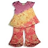 Soup - Infant Girls Short Sleeve Floral Pant Set, Purple, Pink, Orange