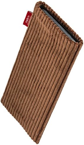 fitBAG Retro Brown custom tailored sleeve for Wiko Lenny. Fine corduroy pouch with integrated MicroFibre lining for display cleaning