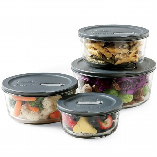 No Leak Lids Eight Piece Food Storage Vessels Set with Plastic Lids