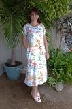Tie Back Tea Length Dress - Women's Summer Flourish Adjustable Drawstring Back Tie Hawaiian Aloha Evening Pullover Dress - Regular Size