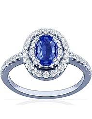 14K White Gold Oval Cut Blue Sapphire Ring With Sidestones