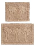 2 Piece Bath Rug Set - Palm Tree Linen by Cotton Craft - 100% Pure Cotton - High Quality - Super Soft and Plush - Hand Tufted Heavy Weight Durable Construction - Larger Rug is 21x32 Oblong and Second rug is Oblong 18x24 - Other Styles - Large Scroll, New Scroll, Greek Key, or Grid Stripe - Easy care machine wash