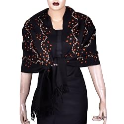 Black Scarves and Wraps in Wool Tie Dye Print 23 x 70 inches
