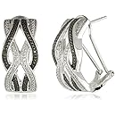 Sterling Silver White and Black Diamond Intercrossed Omega Back Earrings