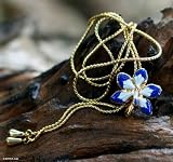 Natural orchid gold necklace, 'Blue Blossom' 32 L