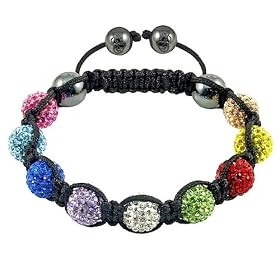 SHAMBALLA STYLE CRYSTAL DISCO BALL FRIENDSHIP BEAD BRACELETS[Multi coloured with black string]