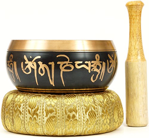 OmStore Tibetan Singing Bowl Set For Yoga Meditation & Heart Chakra Healing With Cushion & Mallet Sacral Buddhist 4 Inch From Nepal Bonus eBook