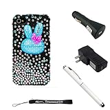 IMAGE OF Blue Bunny Diamond Rhinestones 2pc Case Protective Cover Snap On Made for Apple iPhone 4S (4th Generation 16GB 32GB - AT&T - Verizon) + Includes a Travel USB Home Charger + a Travel USB Car Charger Kit + Includes a Professor Pen 3 in 1 Red Laser Pointer / LED White Light / Stylus / White Pen