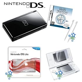 Nintendo DS Lite Black + Dr Kawashima's Brain Training Game & Free Crystal Protector Accessory Pack
