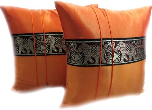 "HelloThailand" (DOUBLE) 2 BEAUTIFUL BIG ELEPHANT THROW CUSHION COVER/PILLOW CASE HANDMADE BY THAI SILK AND COTTON FOR DECORATIVE SOFA, CAR AND LIVING ROOM SIZE 16 X 16 INCHES