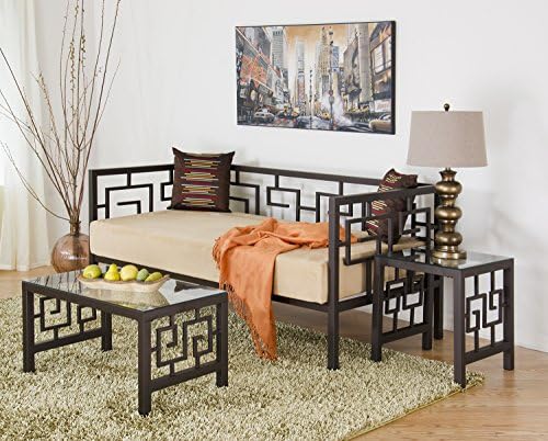 Greek Key Bronze Sofa Depth Daybed and Memory Foam Mattress (Brown)