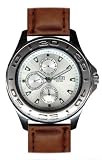 Aigle - A51124 -Montre Homme - Acier Chrom� - Quartz Analogique - Multifonction - Dateur - Cadran Blanc - Bracelet Cuir Gold