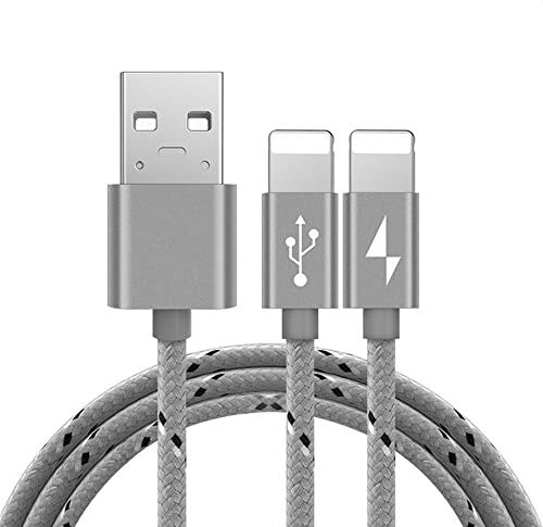 Ourdevice 2 in 1 USB Nylon Braided Design - Premium Data Sync Charger for iPhone 7,6 / 6s Plus, 5 / 5S / 5C / SE, iPad Air/Air 2, iPad Mini/Mini2/Mini 3（gray)