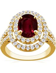 14K Yellow Gold Oval Cut Ruby Ring With Sidestones (GIA Certificate)
