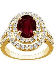 18K Yellow Gold Oval Cut Ruby Ring With Sidestones (GIA Certificate)
