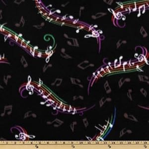 58'' Wide WinterFleece Black Music Scales Fabric By The Yard