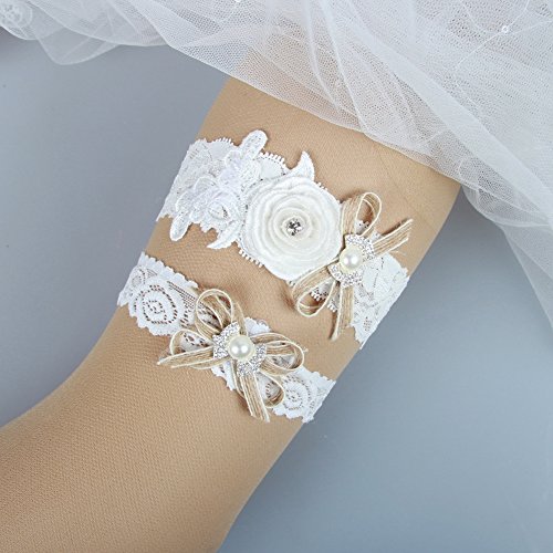 MerryJuly Rustic Country Burlap Lace Wedding Bridal Garter Set (L