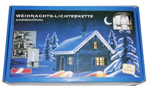 Hellum 640205 Lichterkette Riffelkerzen 20-teilig, wei&szlig;, Gesamtl&auml;nge 11,55 m, f&uuml;r Innen/Au&szlig;en