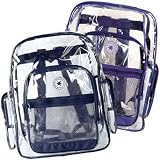 (40 Count) Navy Trim + Purple Trim K-Cliffs Clear Transparent PVC See Thru School Book Backpack / Child Day Bag