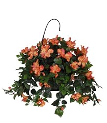 Artificial Hibiscus Hanging Basket, Sunset Orange