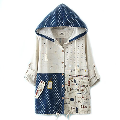 森ガール　トッド　プリント　可愛い　切り替え　ジャケット　帽子付き　パーカー　トップス レディース 秋冬　コート