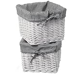 Set of 2 White Baskets with Black Gingham Liners