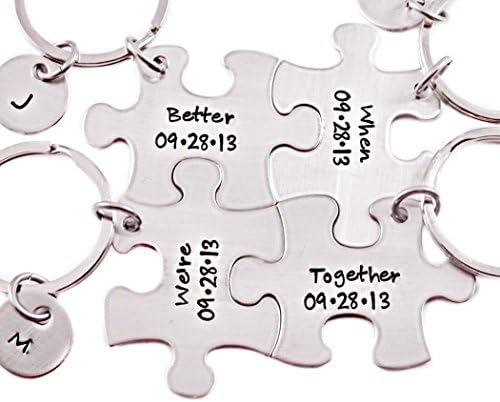 Better When We're Together Puzzle Piece Keychains - Set of 4 - Hand Stamped Keepsake