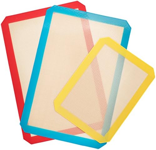 Silicone Baking Mat Set of 3 - 2 X Standard Half Sheet 1 X Toaster Oven Non Stick Heat Resistant Cookie Bread Pastry Macron Baking Sheet Liner Professional Grade for Healthier Baking and Cooking