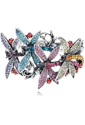 Colorful Crystal Rhinestone Silver Tone Dragonfly Insect Bracelet Bangle Cuff