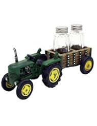 Kitchen: Vintage Country Farm Tractor and Wagon Glass Salt and Pepper Shaker Set with Holder in Retro Restaurant or Rustic Kitchen Decor and Decorative Gifts for Farmers - Generic