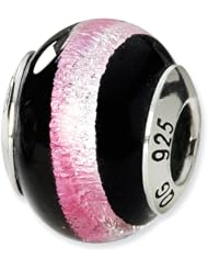 Sterling Silver s Pink/black Italian Murano Bead by Reflection Beads, Best Quality Free Gift Box Satisfaction Guaranteed
