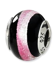 Sterling Silver Reflections Pink/Black Italian Murano Bead