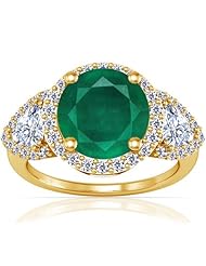 14K Yellow Gold Round Cut Emerald Ring With Sidestones