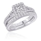 14K White Gold 2 ct. Diamond Bridal Engagement Set with Princess Cut Center Diamond