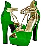 Qupid Drama-36X Green Velvet Women Platform Sandals