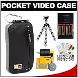 Case Logic TBC-312 Compact Pocket Video Camera Camcorder Case (Black) with AA Batteries & Charger + Tripod + Cleaning Accessory Kit for Flip Video Ultra and Ultra HD