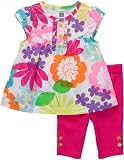 Carters Two Piece Floral Poplin Top and Legging Set - Pink Print-12 Months