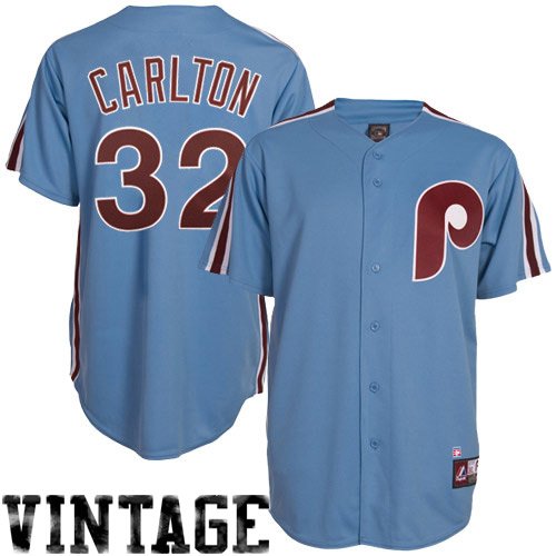 Majestic Steve Carlton Philadelphia Phillies Cooperstown Throwback Jersey - Light Blue (Large)