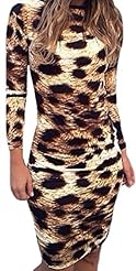 Sexy Cotton/Polyester Leopard Print Backless Long Sleeves  Dress