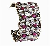Antique Goldtone Purple Crystal Flower Bangle Bracelet Fashion Jewelry