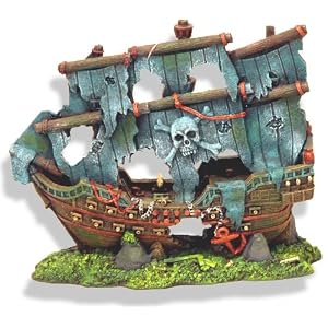 Exotic Environments Pirate's Ghost Ship Aquarium Ornament, 8-Inch by 4-1/2-Inch by 7-Inch