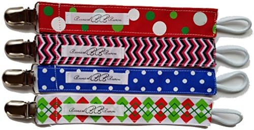 4 Pack Bernard Brown Pacifier Clip Leash Teething Ring Holder Great Baby Shower Gift - Boys Colors