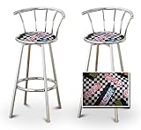2 Nascar Coca Cola Themed Specialty / Custom Chrome Barstools with Backrest ....