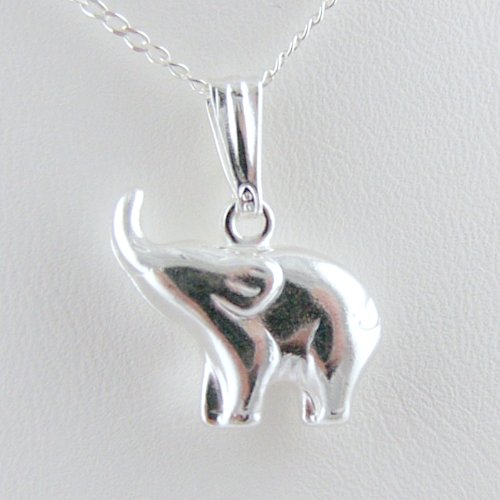 Sterling Silver Elephant Pendant Diamond Cut Open Curb Chain Necklace Italy 14, 16, 18, 20 Inch